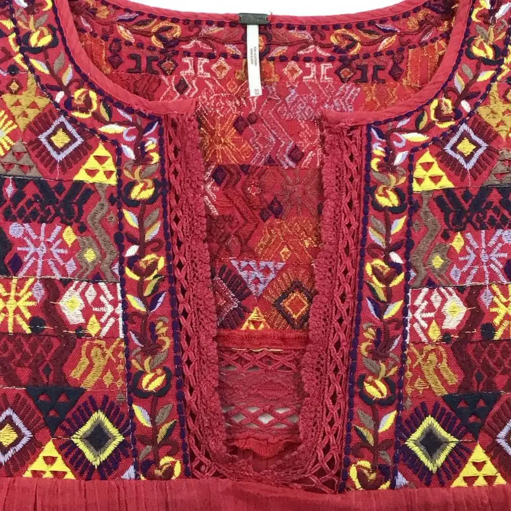 Free People Lohri Embroidered Sleeveless Tank Top Medium Boho Festival